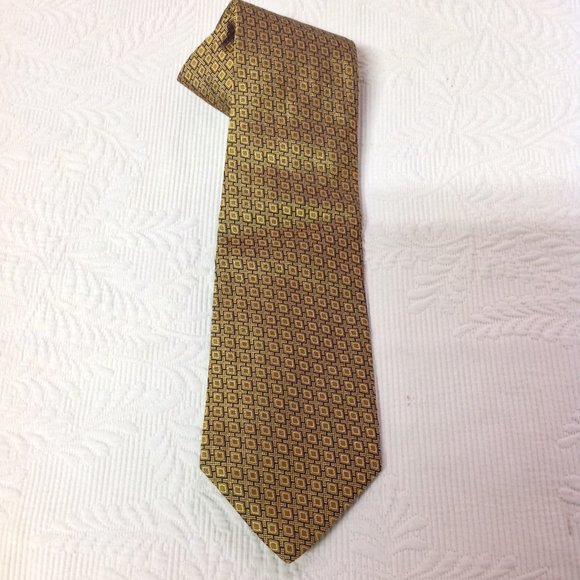 Gianfranco FERRE Geometric Gold & Blue Silk Necktie Tie - Picture 3 of 12